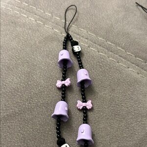 Hand Crafted Lavender and Black Beaded  phone strap